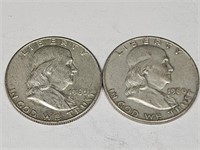2- 1960 D  Franklin Silver Half Dollar Coins
