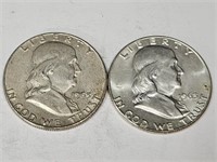 2- 1963 D Franklin Silver Half Dollar Coins