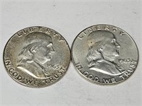 2- 1963  Franklin Silver Half Dollar Coins