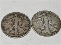 2- 194O S  Walking Liberty Silver Half Dollar Coin