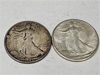 2- 1945 P &D Walking Liberty Silver Half Dollar