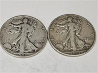 2- 1944 P & D Walking Liberty Silver Half Dollar