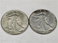 2- 1946  Walking Liberty Silver Half Dollar Coins