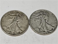 2- 1947 P & D  Walking Liberty Silver Half Dollar