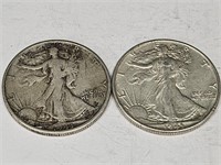 2- 1943 P & S  Walking Liberty Silver Half Dollar