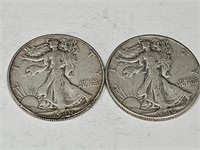 2- 1940  Walking Liberty Silver Half Dollar Coins