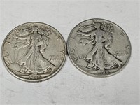 2- 1945 S   Walking Liberty Silver Half Dollar