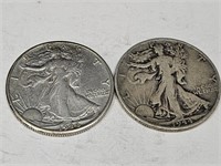 2- 1944 D &S  Walking Liberty Silver Half Dollar