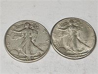 2- 1947D  Walking Liberty Silver Half Dollar Coins