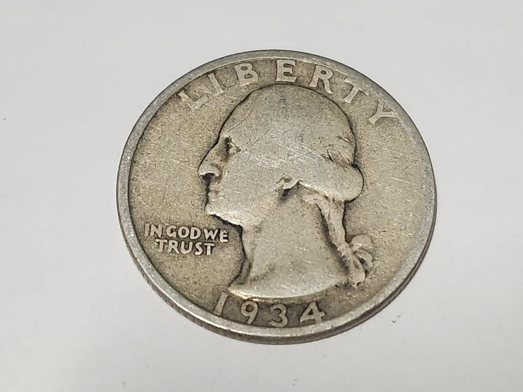 1934 D Washington Quarter Silver Coin