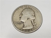 1934 D Washington Quarter Silver Coin