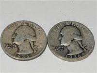 1936 Washington Quarters Silver Coins