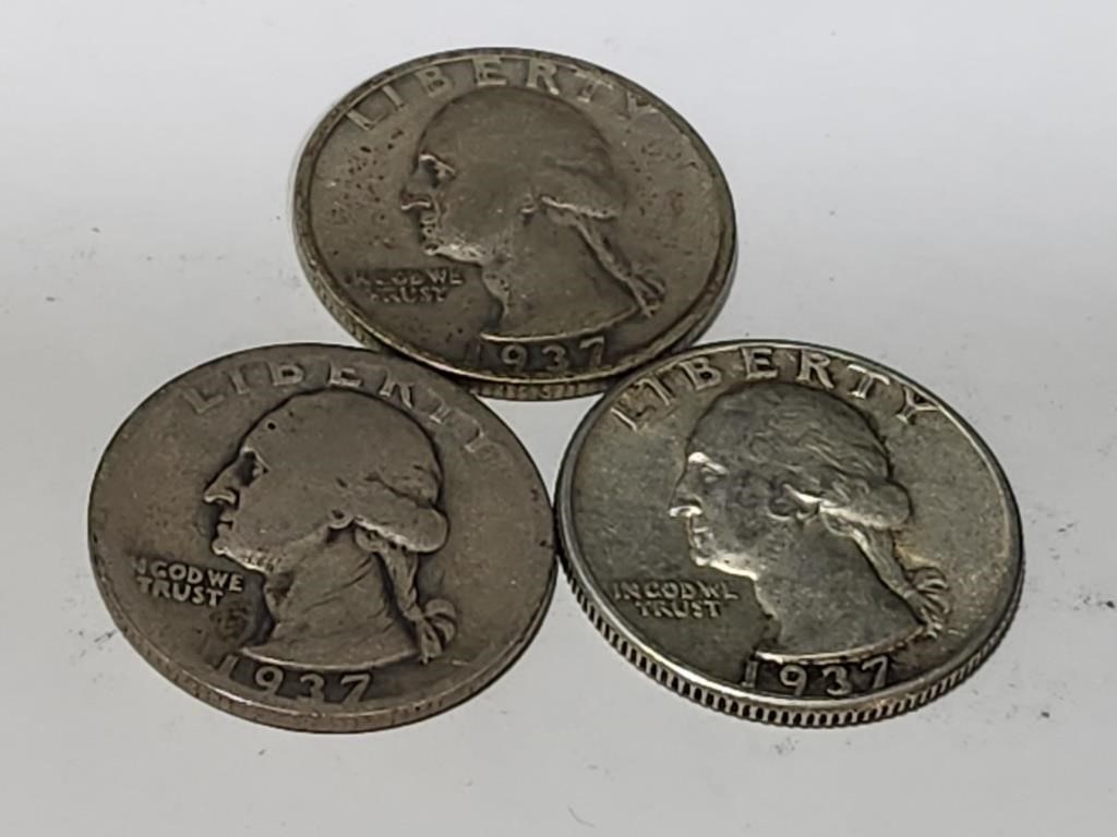 1937 Washington Quarters Silver Coins