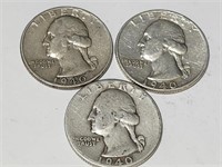 1940 Washington Quarters Silver Coins