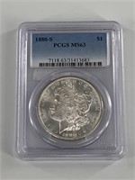 1880 S Morgan silver dollar, MS 63 by PCGS
