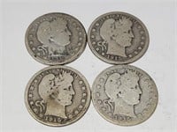 4- 1915 Silver Barber Coins