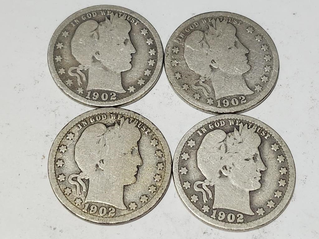 4- 1902 Silver Barber Coins