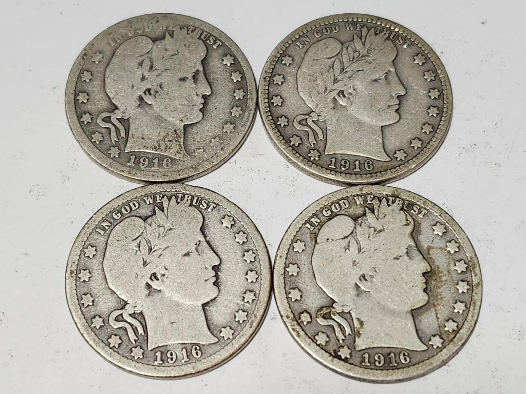 4- 1916 Silver Barber Coins