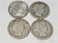 4- 1908 Silver Barber Coins