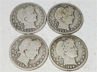 4-  1908 Silver Barber Coins