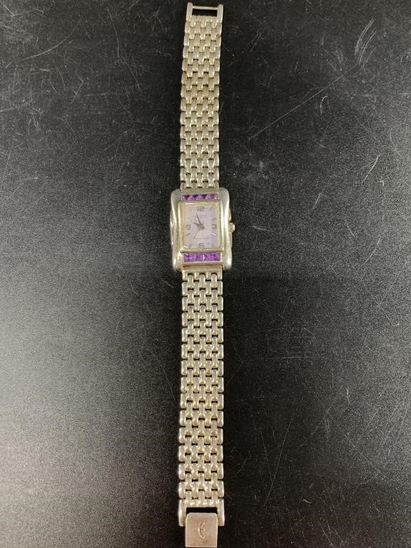 Sterling silver watch and band with amethysts set