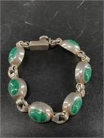 Malachite and silver bracelet with an extra link f