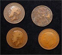 Group of 4 Coins, Great Britain Pennies, 1875, 191
