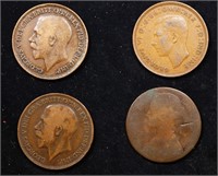 Group of 4 Coins, Great Britain Pennies, 1866, 191