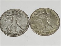 2-    1940 S Walking Liberty Half Dollars