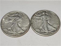 2-    1940  Walking  Liberty Half Dollars