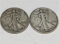 2-   1939 S Walking Liberty  Half Dollars