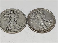 2-  1937 S  Walking Liberty Half Dollars