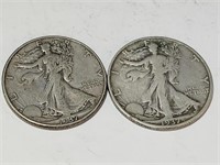 2-  1937 D Walking Liberty Half Dollars