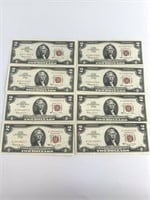 8   1963 and 1963 A  $2 red seal notes, all are AU