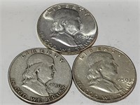 3-   1950 Ben Franklin Half Dollars
