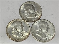 3- 1963 Ben Franklin Half Dollars