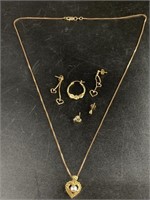 10kt Gold chain and earrings, heart shaped, also w