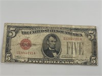 1928 B $5 red seal note