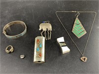 Lot of sterling silver pawn jewelry with turquoise