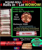 THIS AUCTION ONLY! BU Shotgun Lincoln 1c roll, 199