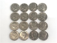 16 Kennedy half dollars, no silver