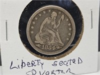 1854 Arrows Liberty Seated  Silver Quarter Coin