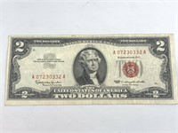 1963 $2 red seal note lightly circulated