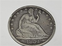 1854 O SilverSeated Liberty Half Dollar Coin