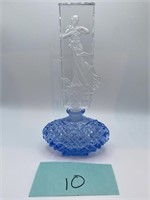 Czech Blue Perfume Bottle w/ Intaglio Woman Top