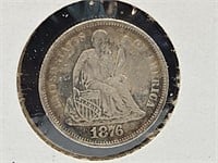 1876 Silver Liberty Seated Dime Coin