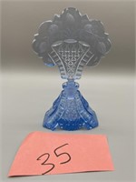 Czech Blue Perfume Bottle Large Intaglio Leaf Top