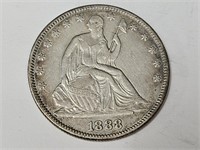 1888 Silver Liberty Seated Half Dollar Coin