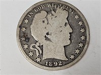1892 Silver Barber Half Dollar Coin