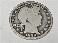 1893 Silver Barber Half Dollar Coin